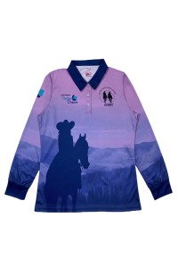 大量訂購全件印花LOGO  長袖Polo恤  撞色領  馬術運動比賽  澳洲 漸變色  長袖熱升華Polo恤   P1608